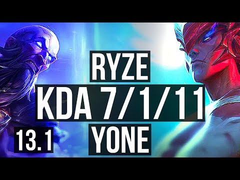 RYZE vs YONE (MID) | Rank 2 Ryze, 7/1/11, Rank 7 | EUW Challenger | 13.1
