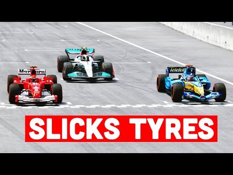 Mercedes F1 2022 vs Ferrari F1 2004 SLICKS vs Renault F1 2005 SLICKS - Le Mans 24h Circuit