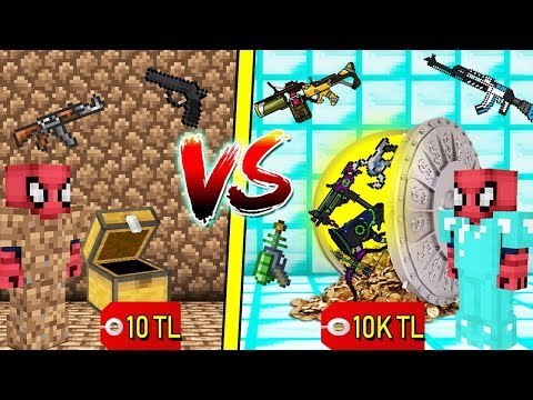 10 TL FAKİR GİZLİ SİLAH KASASI VS 10.000 TL ZENGİN SİLAH KASASI - Minecraft