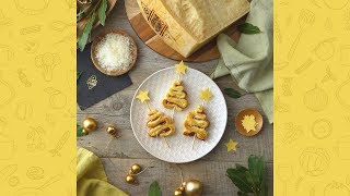 Alberelli di Natale di pasta sfoglia, prosciutto e Grana Padano