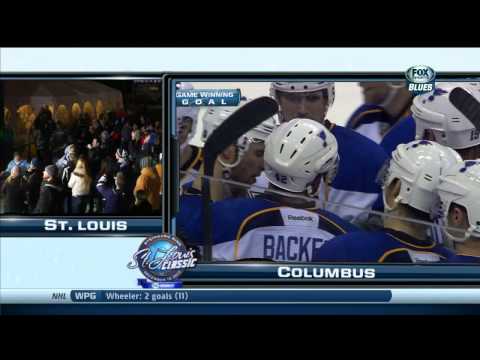 David Backes sick drag shot OT goal 4-3 St. Louis Blues vs Columbus Blue Jackets 12/14/13 NHL