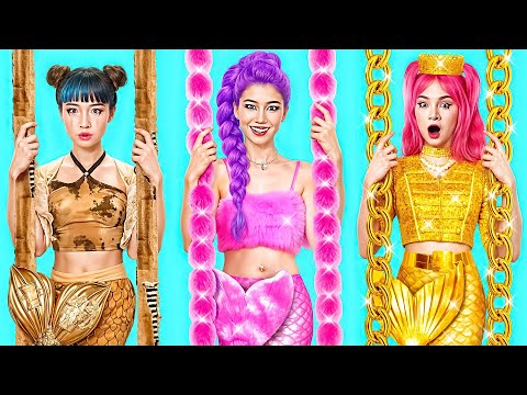 Kpop Demon Hunters In Jail! Cardboard, Fluffy & Golden Huntrix Mermaid Fashion Battle!