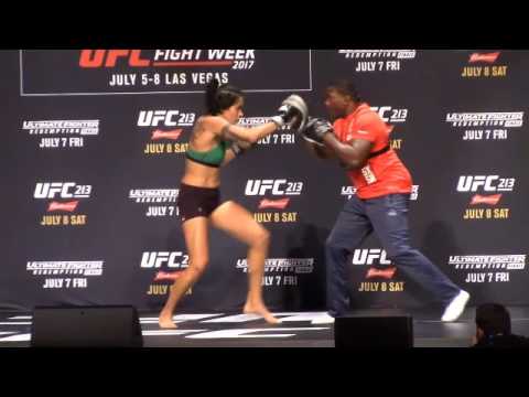 Amanda Nunes shows off the dynamite hands that put Ronda Rousey to sleep at UFC 213 open workouts