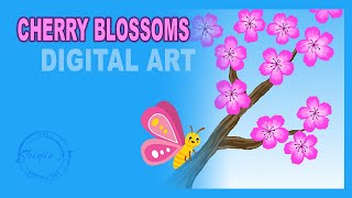 How to Draw Cherry Blossoms for Kids 🌸💻 | Easy Digital Cherry Blossoms for Beginners