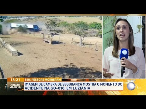 IMAGEM DE CÂMERA DE SEGURANÇA MOSTRA COLISÃO ENTRE CARRETA E ÔNIBUS EM LUZIÂNIA GO