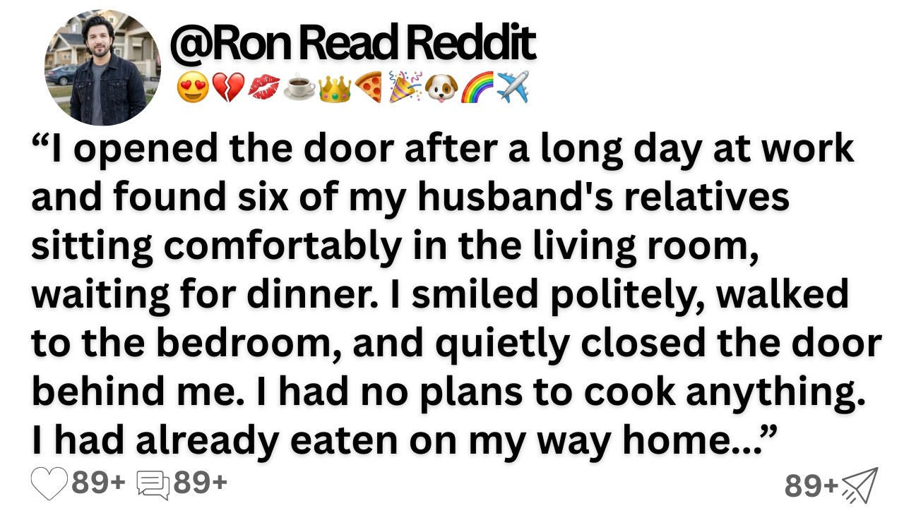 I opened the door after a long day at work and found six of my husband's relatives sitting...!!