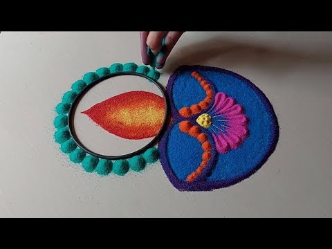 Diwali special beautiful rangoli design |Diya/Dipak rangoli design|Lotus flowers rangoli design|