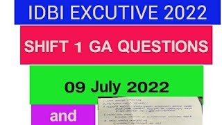 IDBI EXCUTIVE GA QUESTIONS WITH ANSWERS 2022 / SHIFT 1 IDBI QUESTIONS 2022