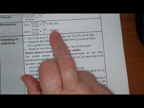 GRAAD 10, 11 EN 12 REKENINGKUNDE - Bruto wins persentasie op koste van verkope