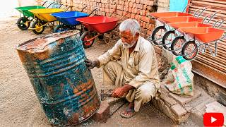 Massive Recycling Turning Scrap Oil Drums into Functional Wheelbarrow | Amazing Process