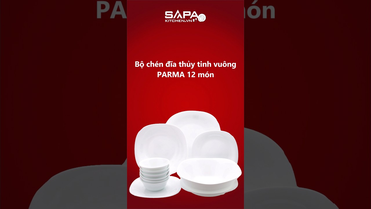 Bộ chén đĩa thủy tinh vuông Parma 12 món