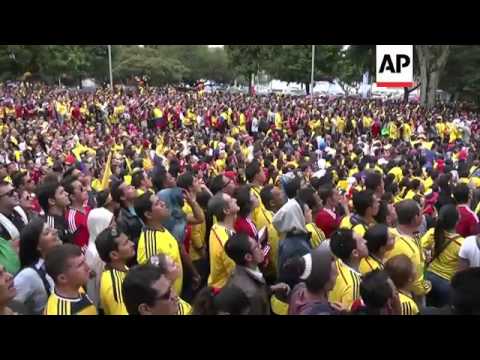 Football fans celebrate after Colombia defeat Greece 3-0 in WC match