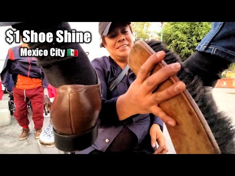 $1 SHOE SHINE (Sqeaky Clean!) by Lady Shoe Shiner Patricia 🇲🇽 Mexico City (ASMR RELAX)