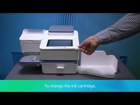 Part of a video titled SendPro™ C - Changing the ink cartridge - YouTube