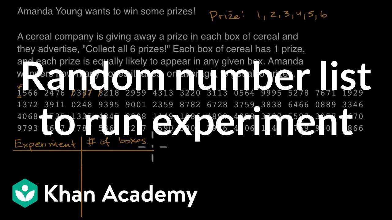 Random number list to run experiment | Probability | AP Statistics | Khan Academy
