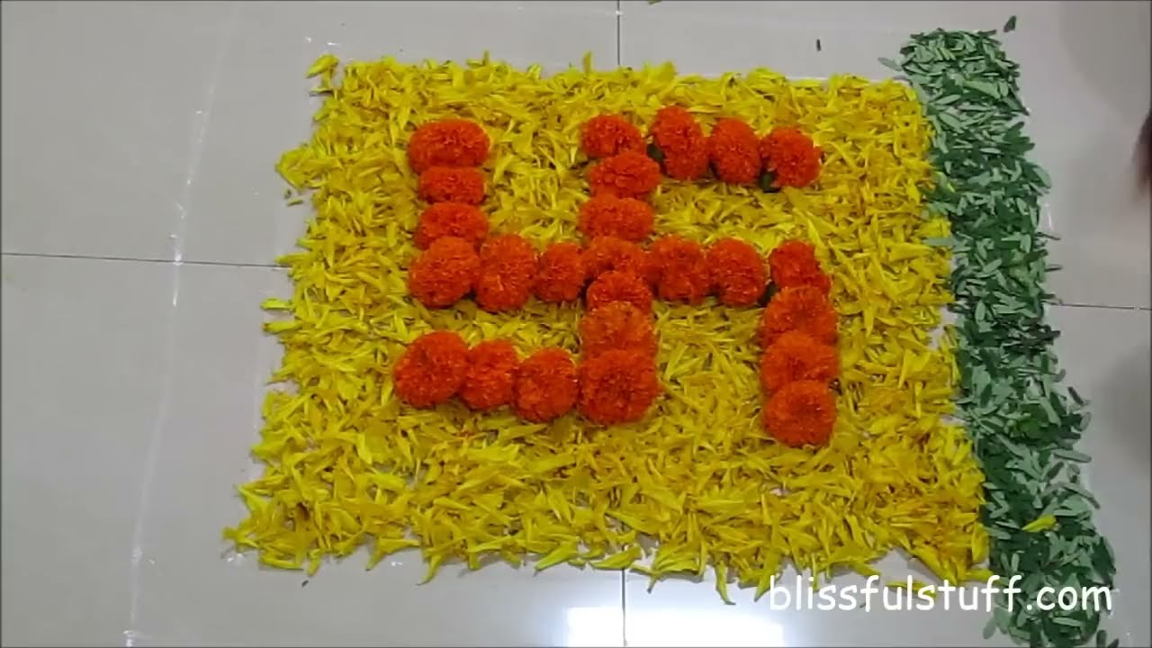 onam pookalam design using marigold flowers by poonam borkar