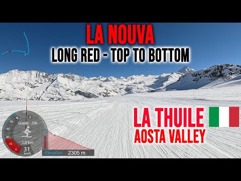 [4K] Skiing La Thuile, La Nouva [6] - Long Red Top to Bottom, Aosta Valley Italy, GoPro HERO13