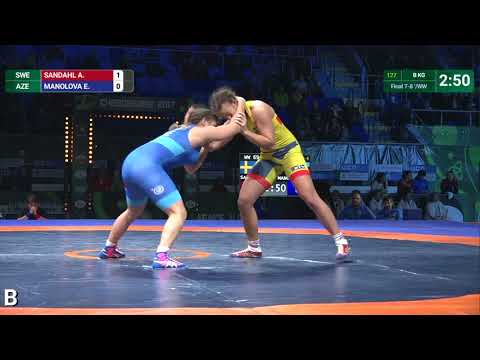 Final 7-8 WW - 69 kg: E. MANOLOVA (AZE) df. A. SANDAHL (SWE) by VPO1, 3-2