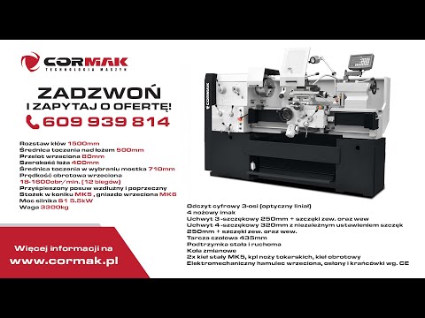 Universal-Drehmaschine CORMAK 500 x 1500 / 80 + Messer + Spindeldrehzahl.