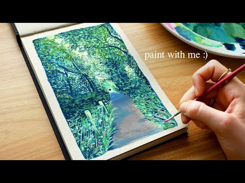 tips for depth and layering with gouache 🍃 beginner friendly landscape tutorial