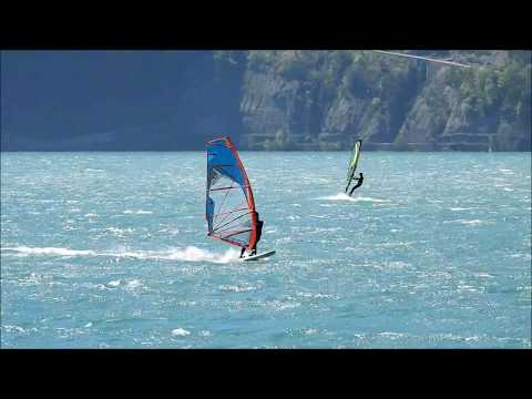 Windsurfing on Lake Lucerne near Flüelen, Switzerland