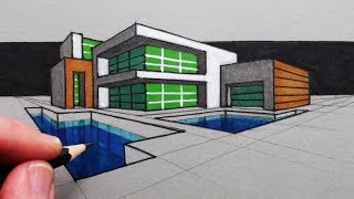How to Draw a Modern House in Two Point Perspective