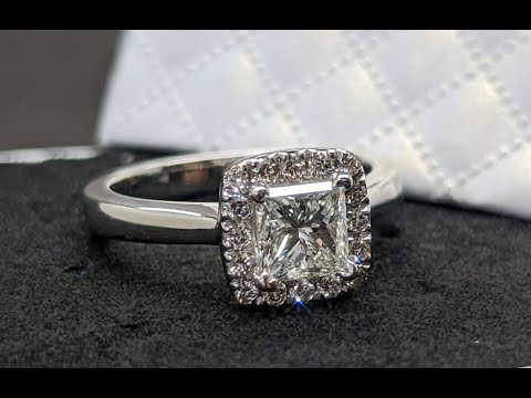 MJW Jewelry Display: 0.9CT Princess Cut Lab Diamond Halo Ring - 14K Gold