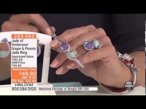 Jade of Yesteryear Jade and CZ Sterling Silver "Dragon a...