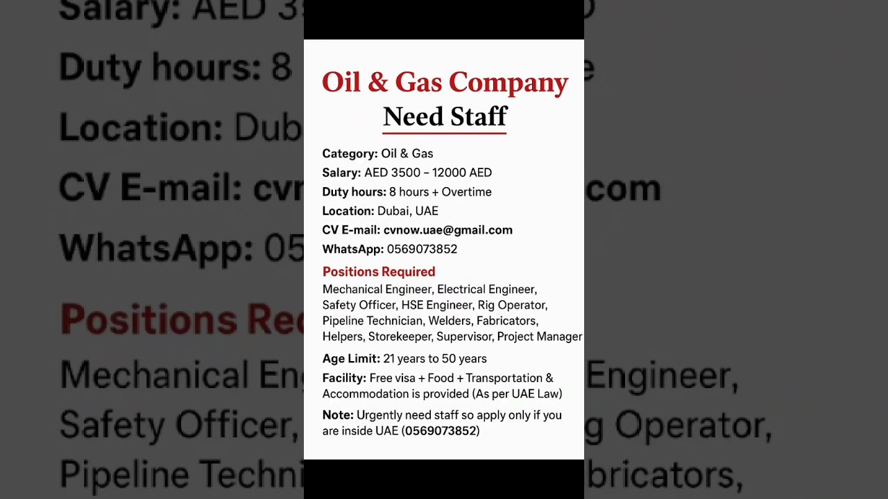 Oil & Gas Jobs UAE 2025 | Engineering, Safety & Operations Careers | Apply Now#jobwaveuae