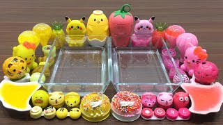 YELLOW vs PINK | Mixing Random Things into Clear Slime | Special Series Satisfying Slime Video #23