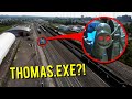 DRONE CATCHES THOMAS THE TRAIN.EXE AT ABANDONED TRAIN STATION!! (HE CAME AFTER US)