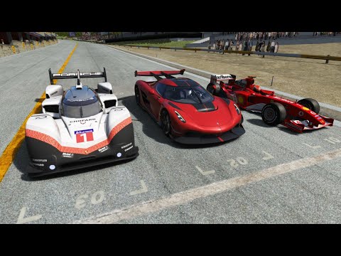 Koenigsegg Jesko 2023 vs F1 Ferrari F2004 Schumacher vs Porsche 919  Evo Hybrid 2018 at Old SPA