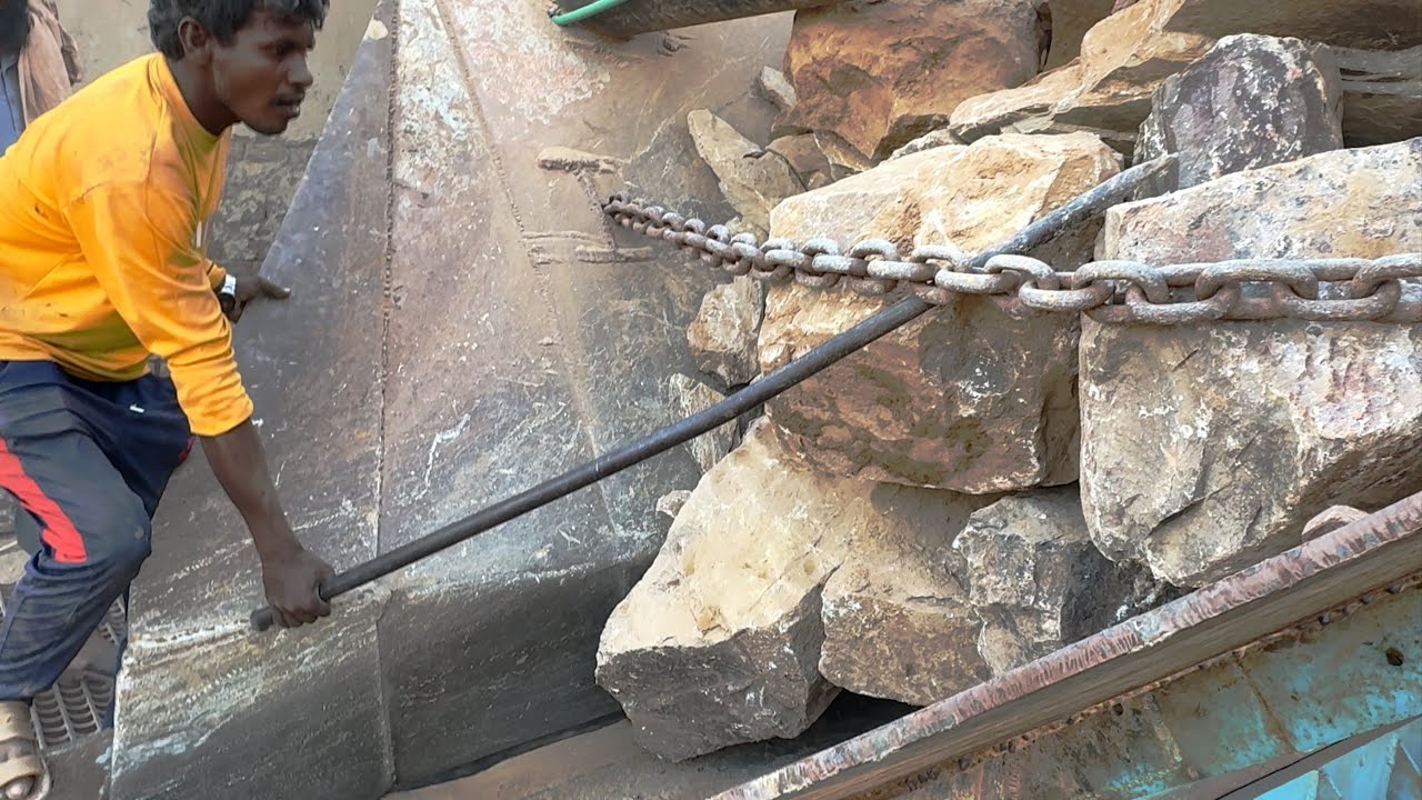 PLAYING with GIANT Rocks! ASMR Rock Quarry CRUSHING Operations - Primary Jaw Crusher in Action.