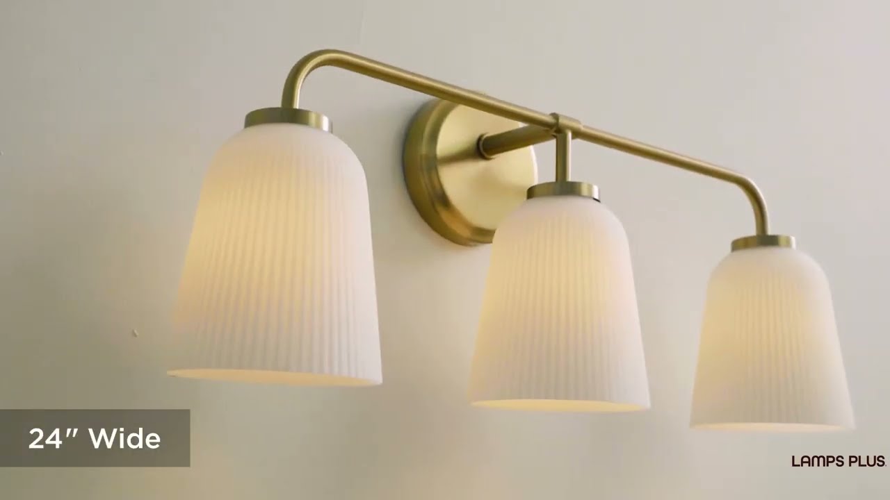 Video 1 Watch A Video About the Possini Euro Bouchard Satin Brass 3 Light Bath Vanity Light