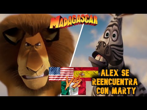 Alex se reencuentra con Marty | Madagascar El Reencuentro | Comparación|Ingles - Castellano - Latino