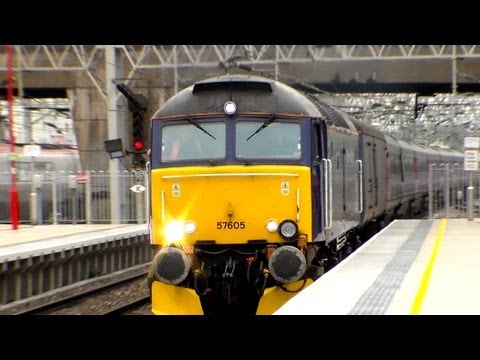 RARE - FGW 57605 passes through Platform 5 at Stafford Station working 5Z57 - 23/9/13