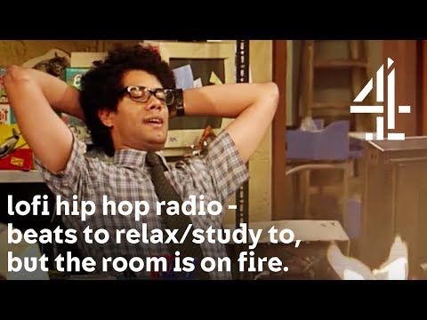 lofi hip hop radio - beats to relax/study to, but with Moss from The IT Crowd & the room is on fire.