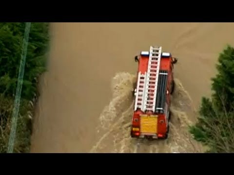 North Wales town under water - aerial view