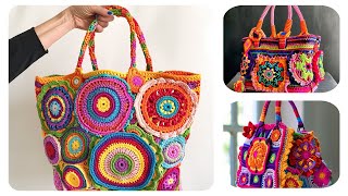 Crochet bag idea multicolor #crochet #handbag #knitting handbag AIBestCrochet