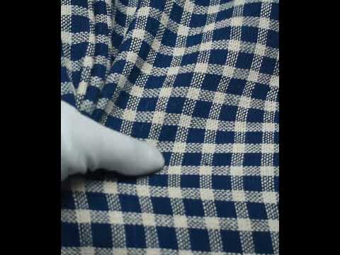 Check Ecru & Blue Pure Cotton 225 GSM Handwoven Fabric — video