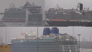 cruise ships MV Ventura, MV Britannia & MV Rotterdam leaving Southampton