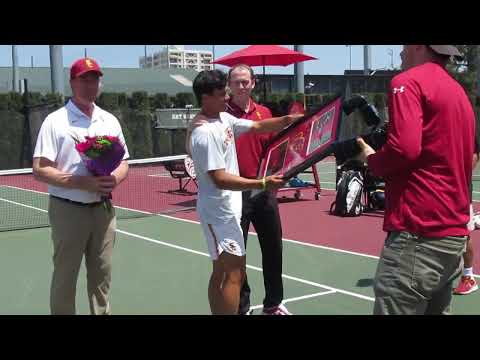 USC Tennis Senior Bradley Frye is Honored by his Team and Coaches before the USC vs. Utah Match