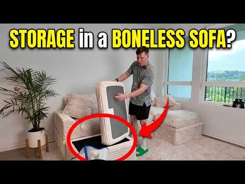 NABUMI 107" Modular Sectional Sofa with Storage, 5-Seater High Density Foam Boneless Couch with Ottoman, 27" Deep Corduroy Oversized Cloud Couch for Living Room, Tool-Free Assembly, Dark Gray video review thumbnail