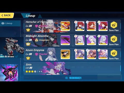 Honkai Impact 3: Nirvana Abyss D454: MHT-3B Nirvana(Fire) 695: HoFS(S0) MA(SSS) AE(S2) Sirin 3*