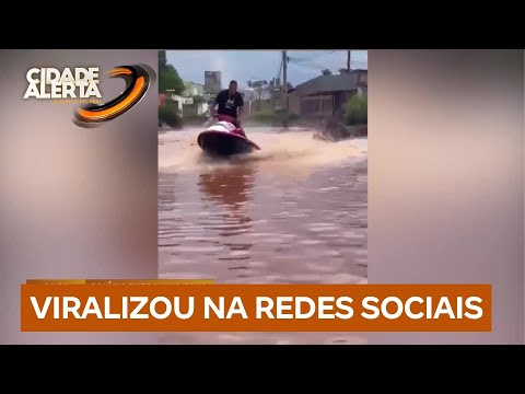Protesto inusitado: homem usa jet ski durante enxurrada em Planaltina de Goiás | Cidade Alerta DF