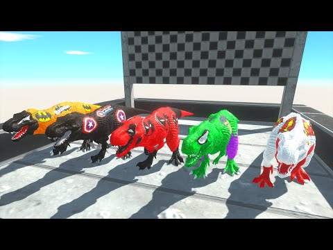 5 T-REX Marvel vs DC Superhero Dinosaurs Race Champions Hunting found Jurassic world evolution