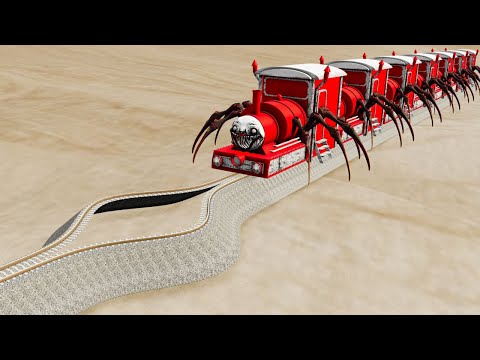 Choo Choo Charles Train Vs Impossible Splitting Rail Tracks Crossing Giant Pit - BeamNG.Drive