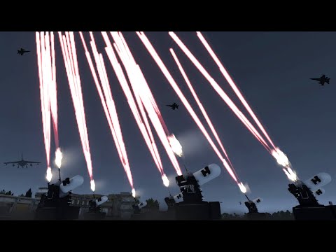 Incoming Fighter Jet Shot Down by Multiple C-RAM Air Defense System - Phalanx CIWS - Tandav - ArmA 3
