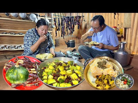 Dry Buff & Pumpkin Mix Recipe With Rice | Village Style Cooking & Eating | Countryside Life Nepal