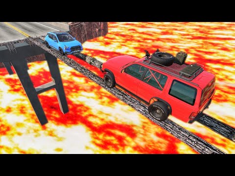 Car vs Log Bridge But The Floor is Lava - BeamNG.Drive | Cars vs Lava | BeamNG Creation